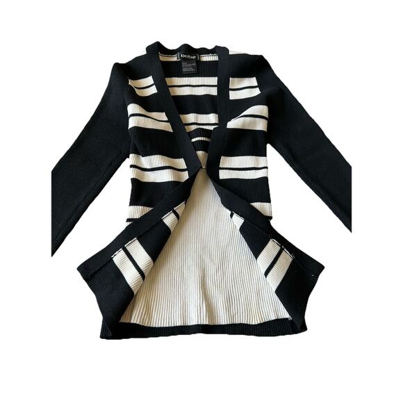 BEBE Silk Blend cardigan Sweater Ribbed Striped Office Siren Sexy Corpcore Y2K S - Picture 2 of 10
